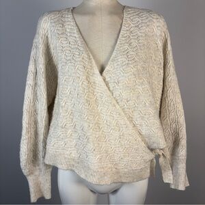 Pieces Chic Cream V-Neck Wood Bled Sweater L